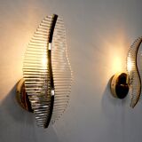 Pair of floral wall lamps Venini dorée, Murano, tubular glasses, Italy, 1970