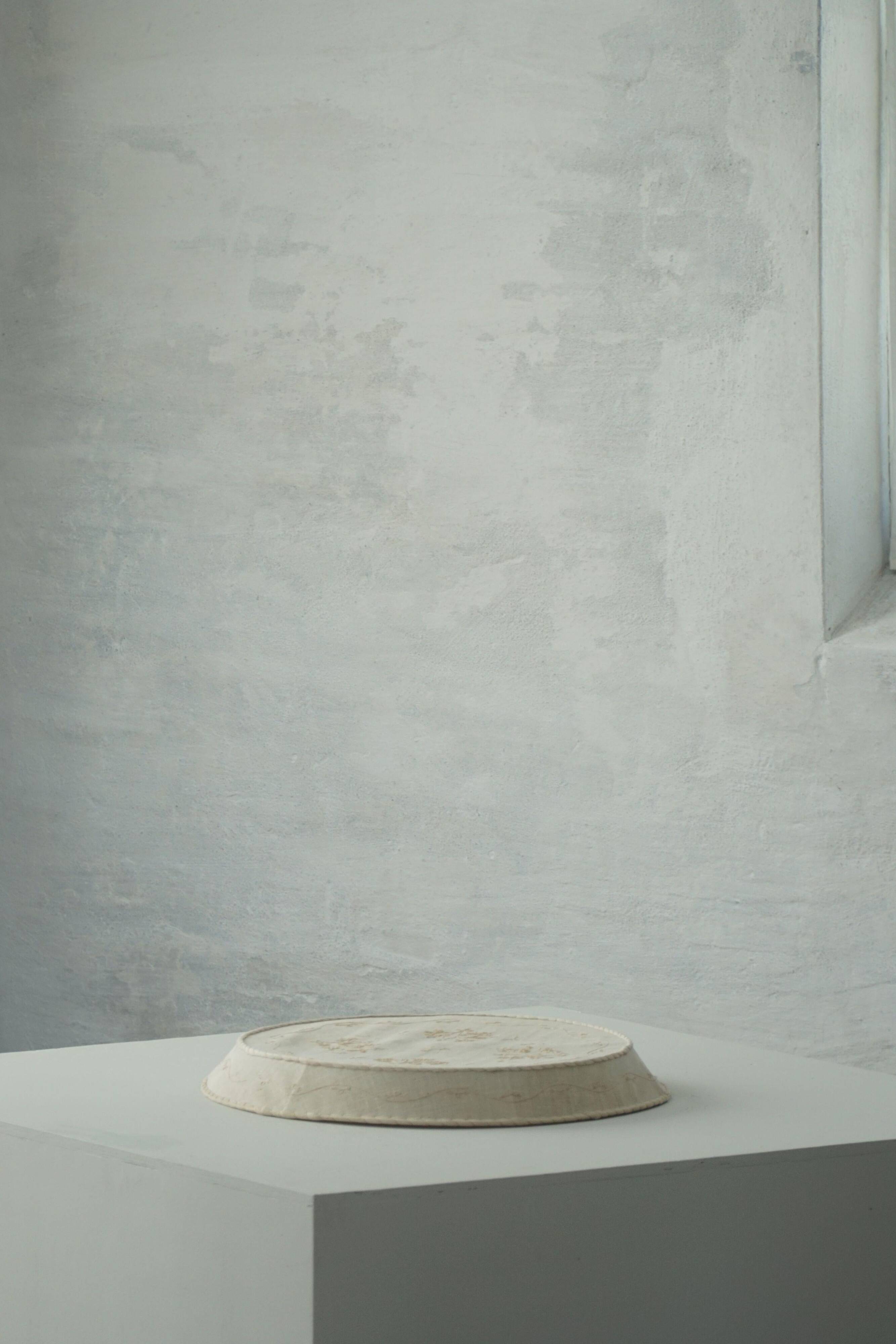 Large Swedish wall/ceiling light from the mid-century in linen and lace, Sweden, 1950s.