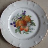 Set of 5 antique Limoges porcelain plates L.J.V with fruit decoration
