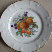 Set of 5 antique Limoges porcelain plates L.J.V with fruit decoration
