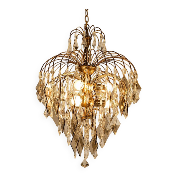 Chandelier en cristal et en verre de style Hollywood Regency, années 1970 — Beyit