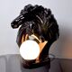Black ceramic regency "Chevaux" lamp, France, 1980