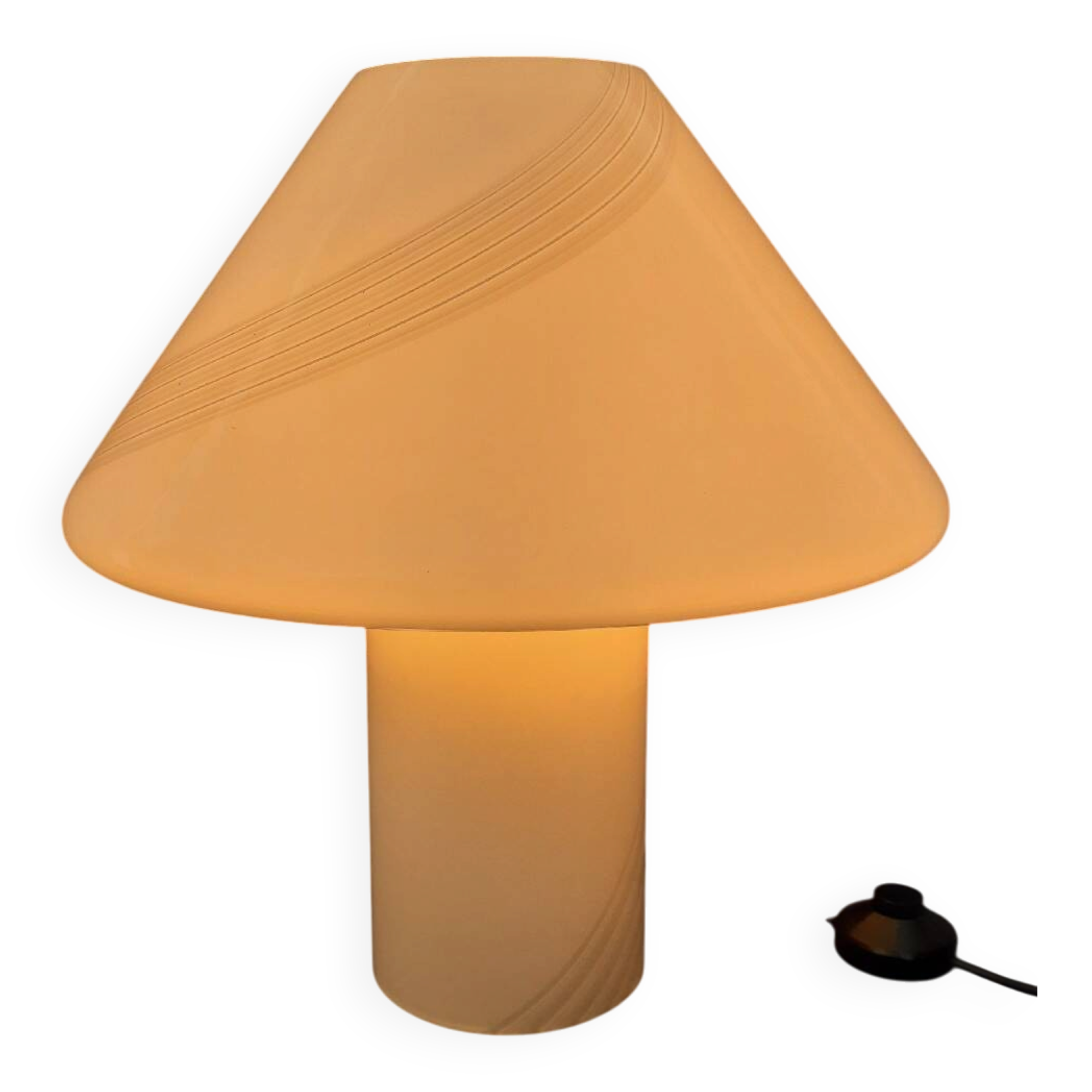 Opal Murano glass mushroom lamp with spiral stripes, 1970s modernist design.