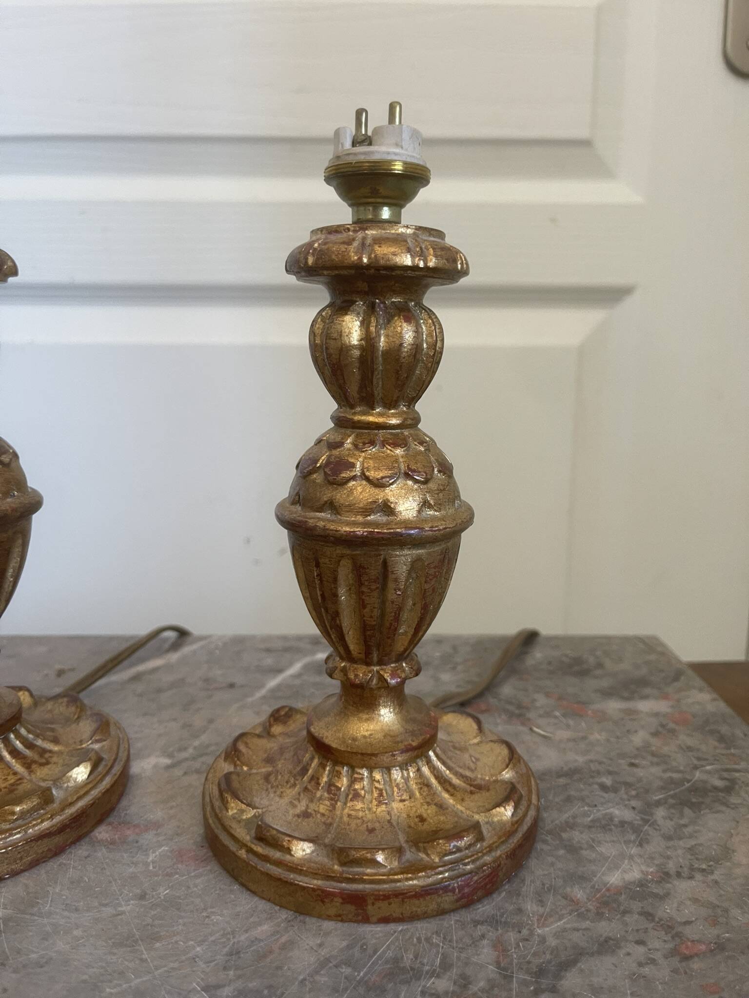 Antique Pair of Wooden Gilded Candle Holders 19th Century