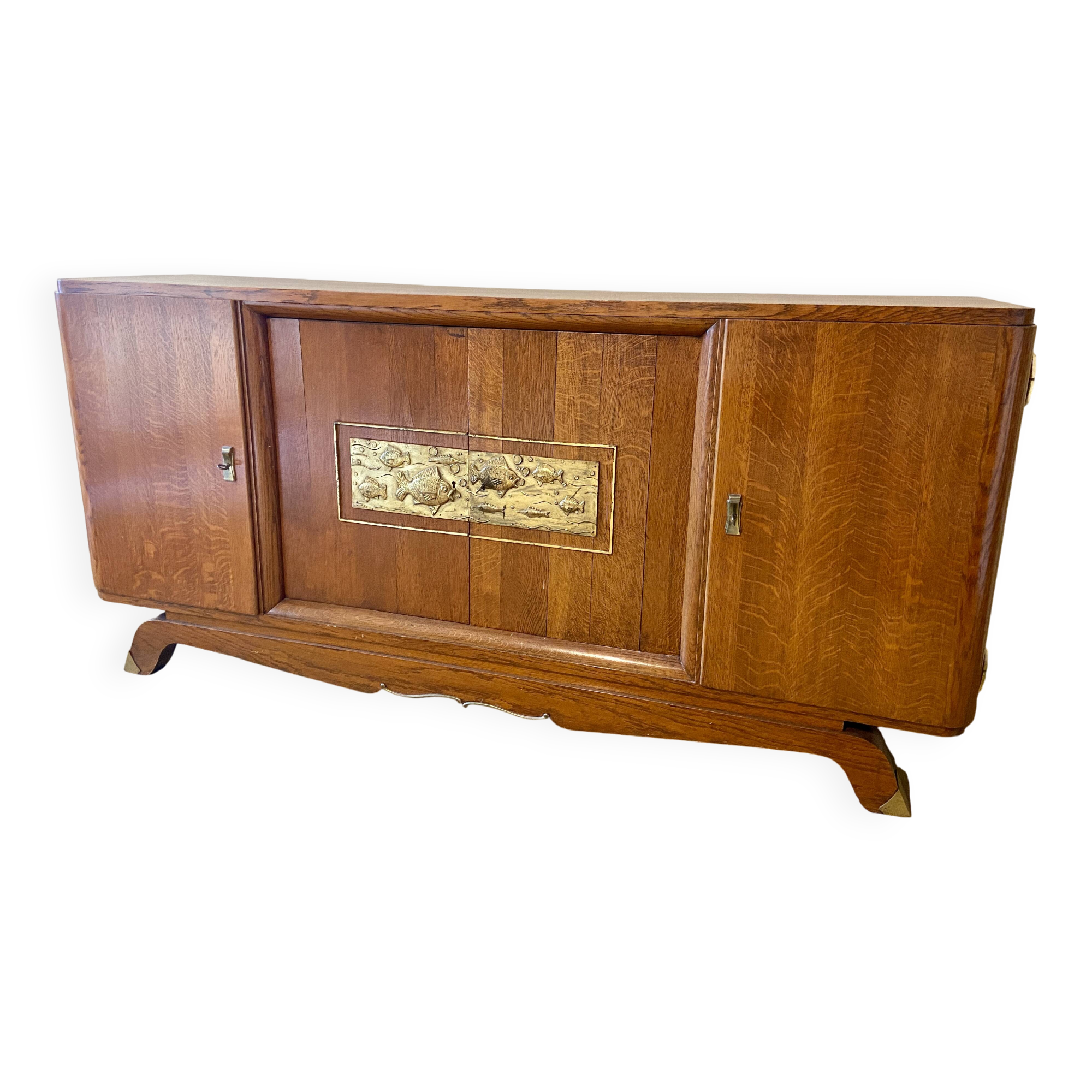 Mid-century vintage Scandinavian 1950s Art Deco Parisian sideboard oak wood