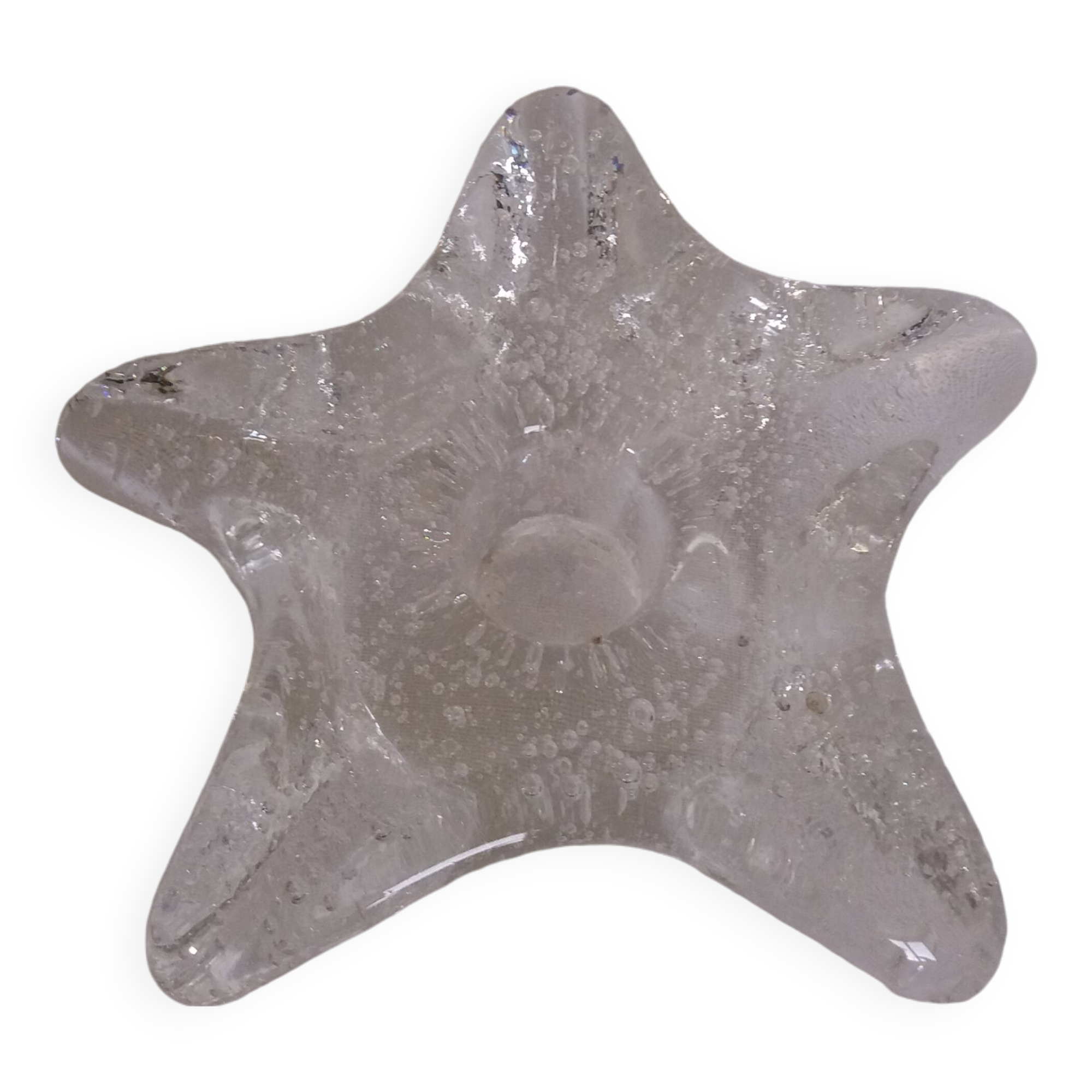 Star candle holder in glass or bubbled crystal, Biot style