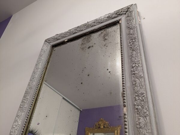Miroir XIXème gris shabby 77 x 53 cm