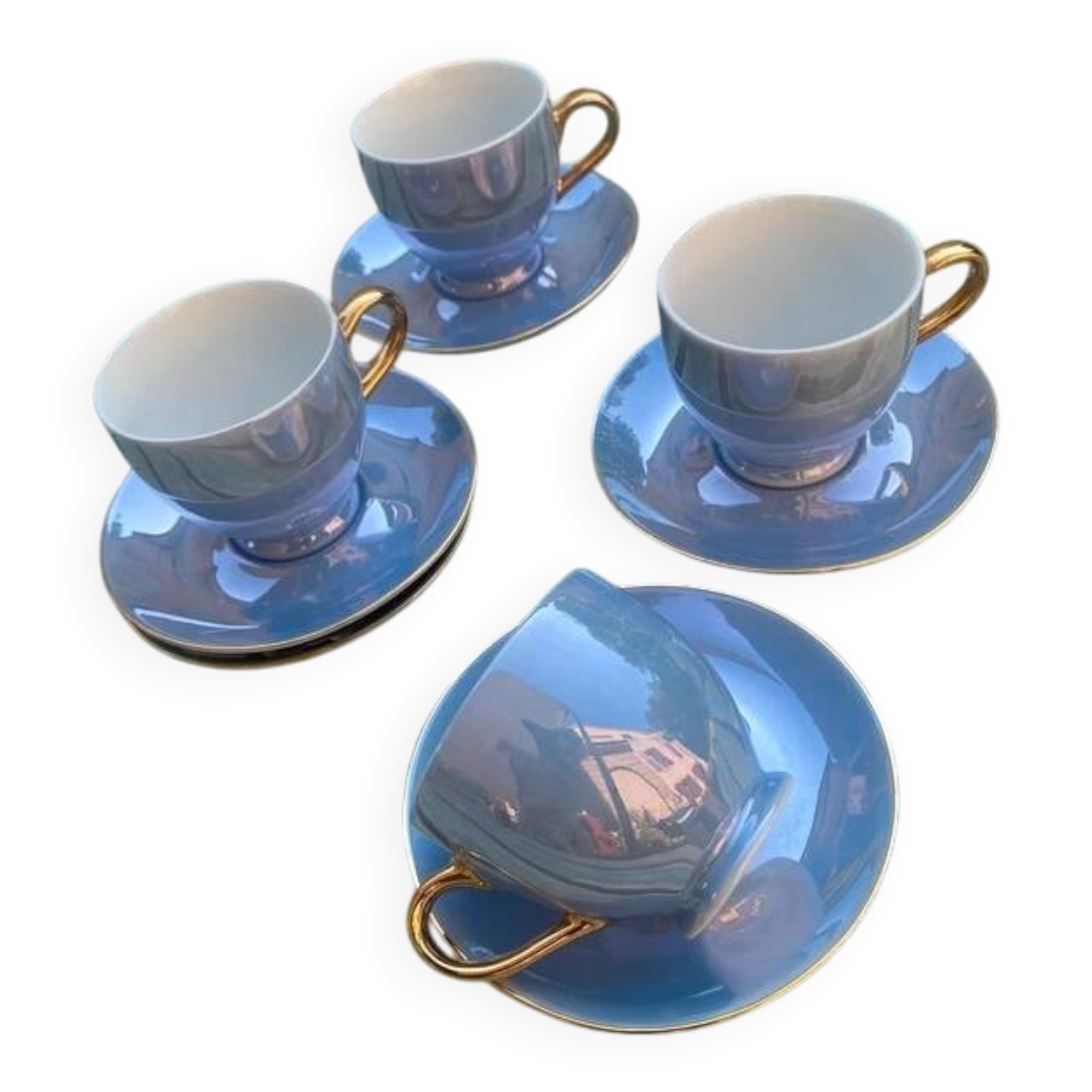 Iridescent blue coffee set