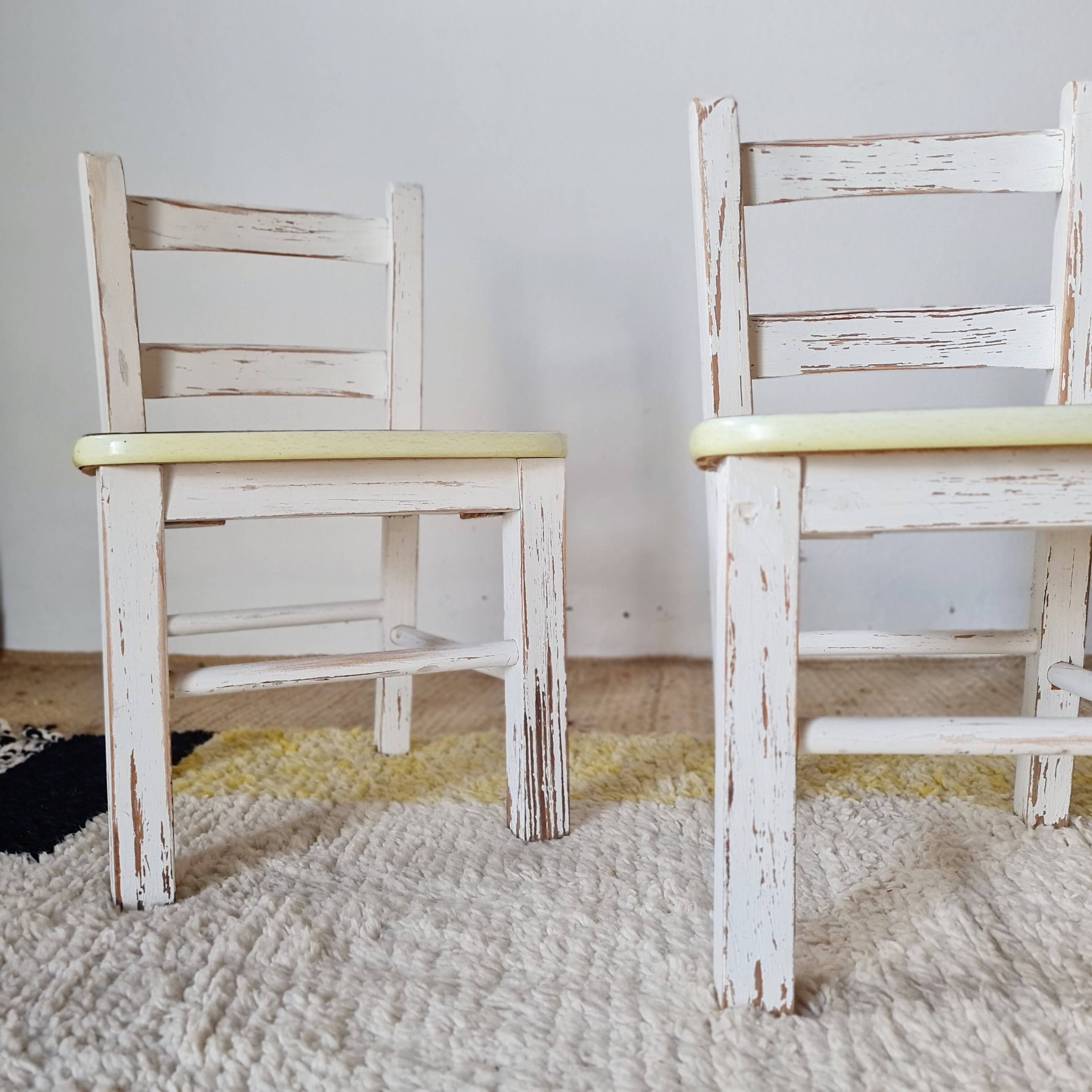Vintage children's chair pair – White patinated wood