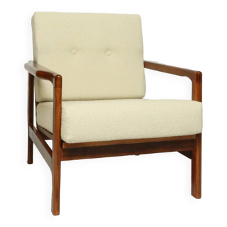 Modern Danish armchair bouclé beige teak Wood colour 1965 design by Z. Bączyk mid century modern living Room armchair Scandinavian styl timeless design