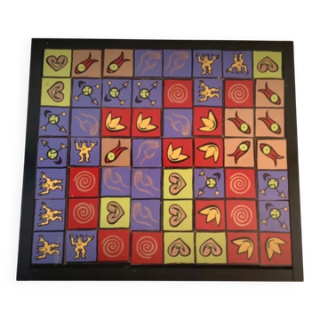 Jeu dominos en bois peint Vintage Années 80