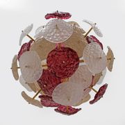 Murano Glass and Brass Sputnik Chandelier Cherry Red, White and Champagne
