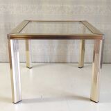 Side table in gold metal and glass - 70s/80s