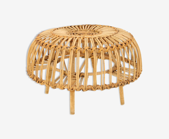 Tabouret en rotin du milieu du siècle, années 1960
