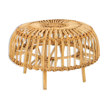 Tabouret en rotin du milieu du siècle, années 1960