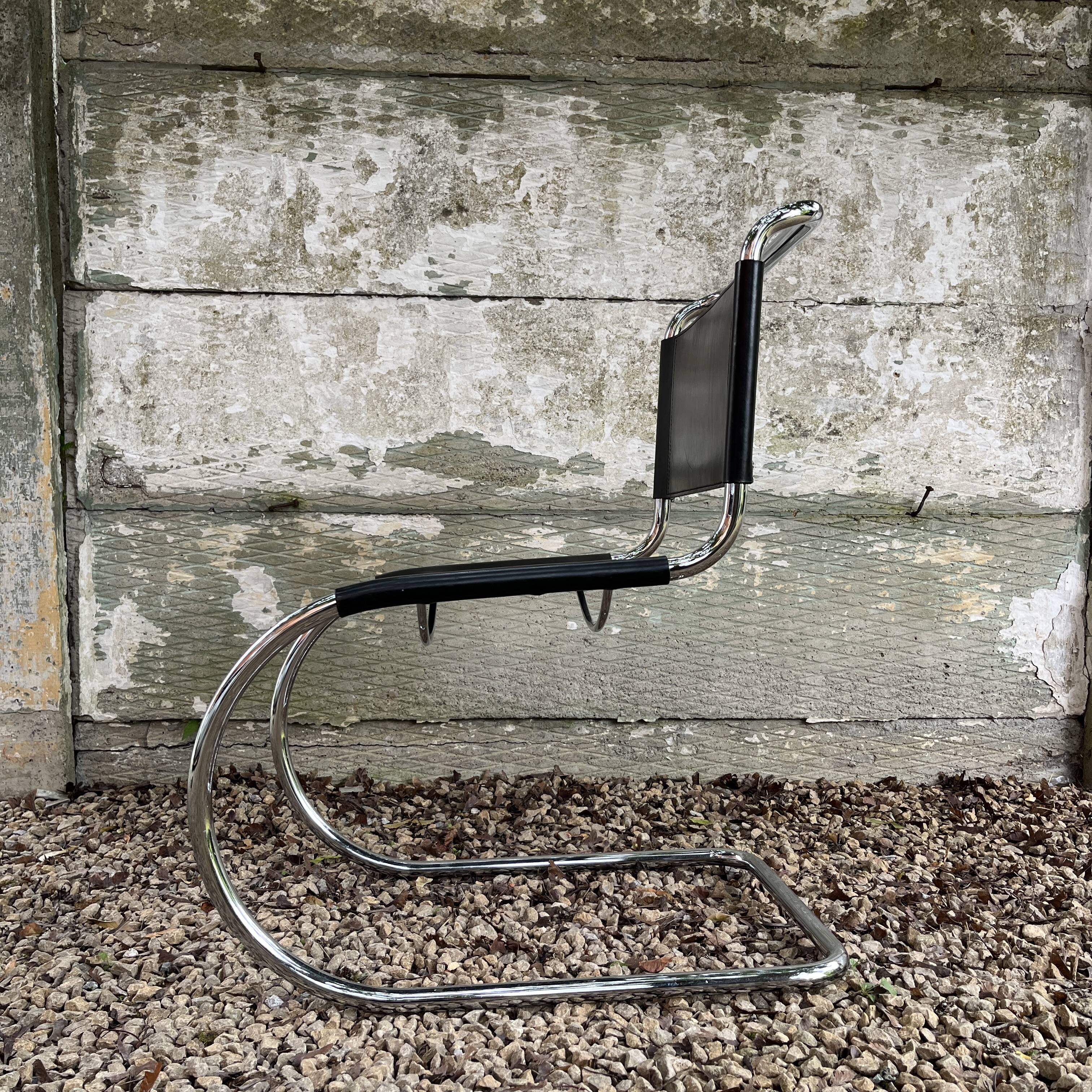 Set of 4 mr10 cantilever chairs chrome steel & black leather, ludwig mies van der rohe / fasem 1970s