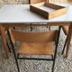 Table de cuisine 1960’s en formica et piétement compas bois