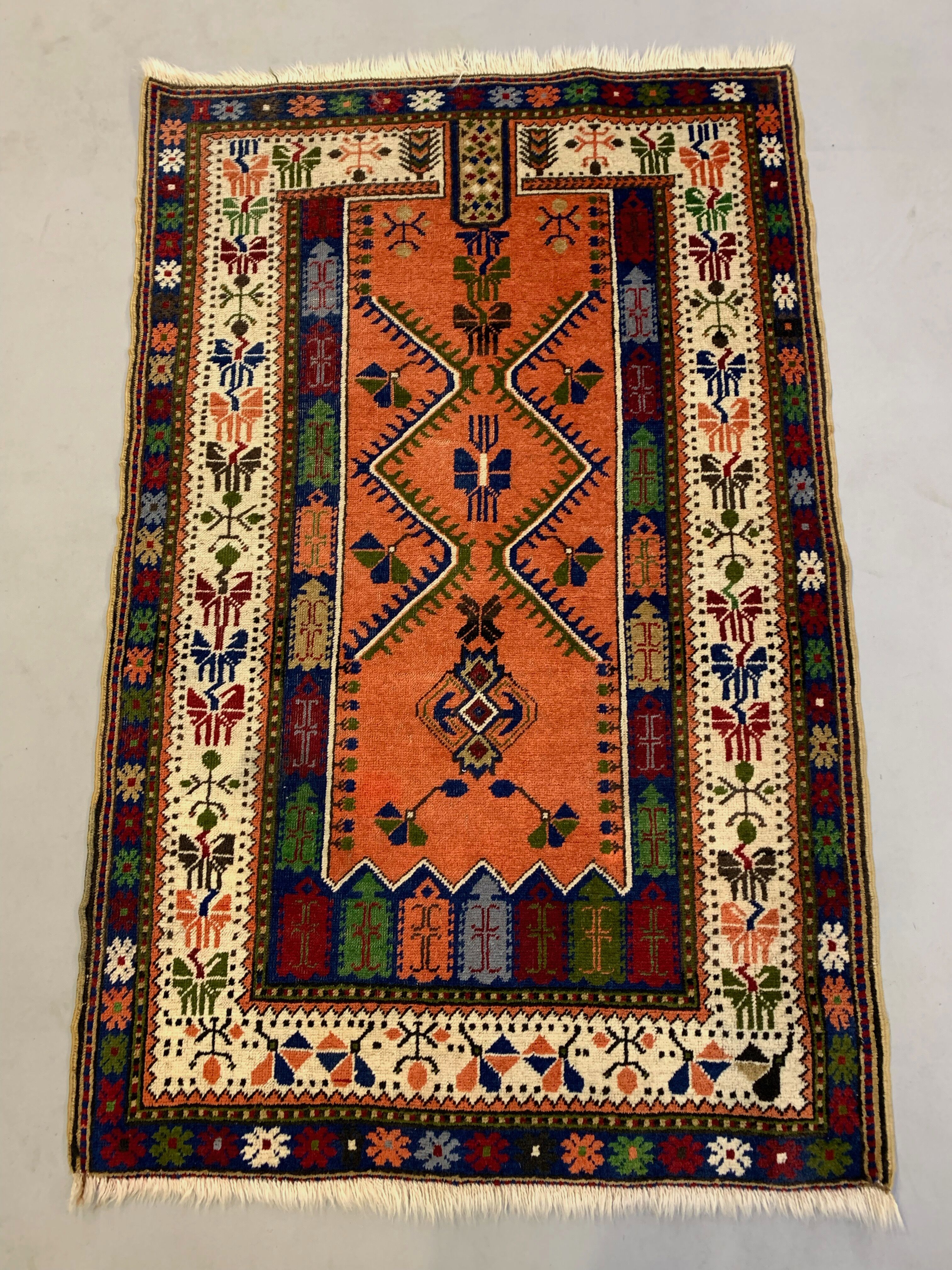 Vintage turkish anatolian rug 190x120 cm, tribal boho red, blue, black, green