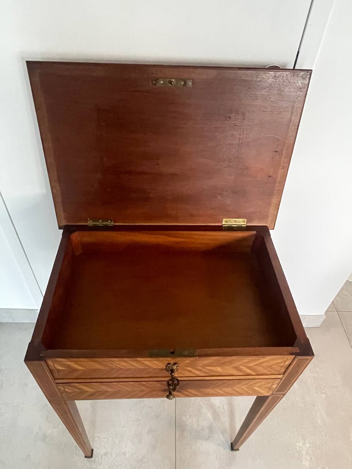 Directoire marquetry console in mahogany