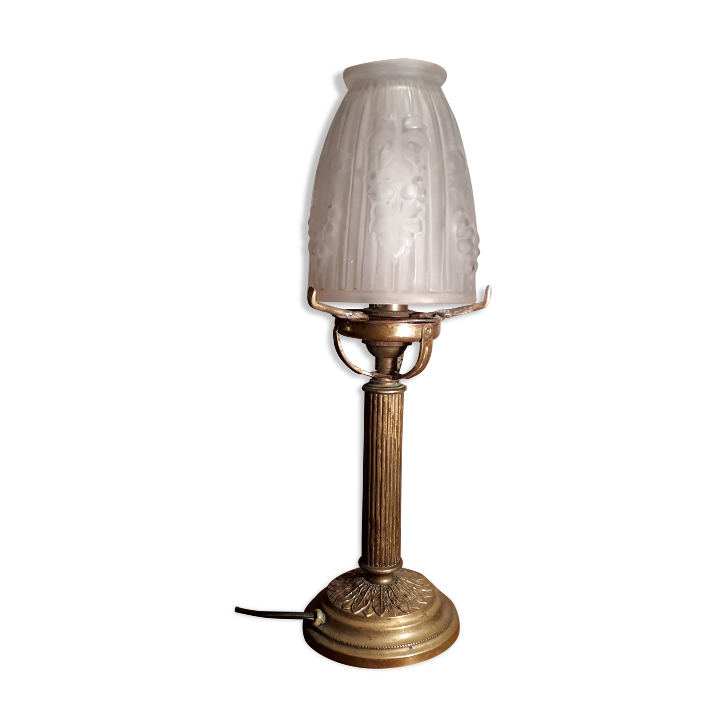 Bronze foot brass lamp glass mold and opaque press pattern leaf and grape bunch