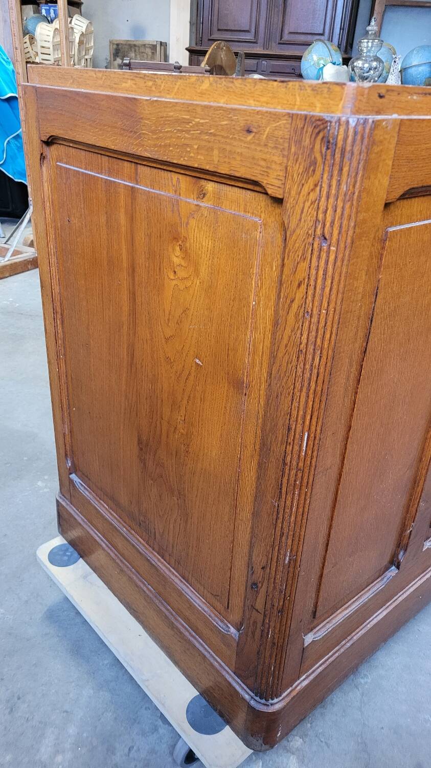 Shop counter display cabinet with old drawers, 1900s