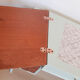 Bureau en bois vintage années 50 vert d'eau pieds compas
