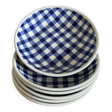 6 soup plates with checkerboard pattern