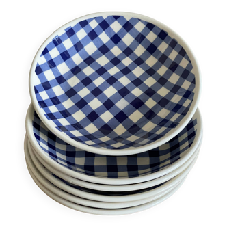 6 soup plates with checkerboard pattern
