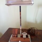 Vintage desk lamp - chrome steel + inkwell + card holder and rosewood pen