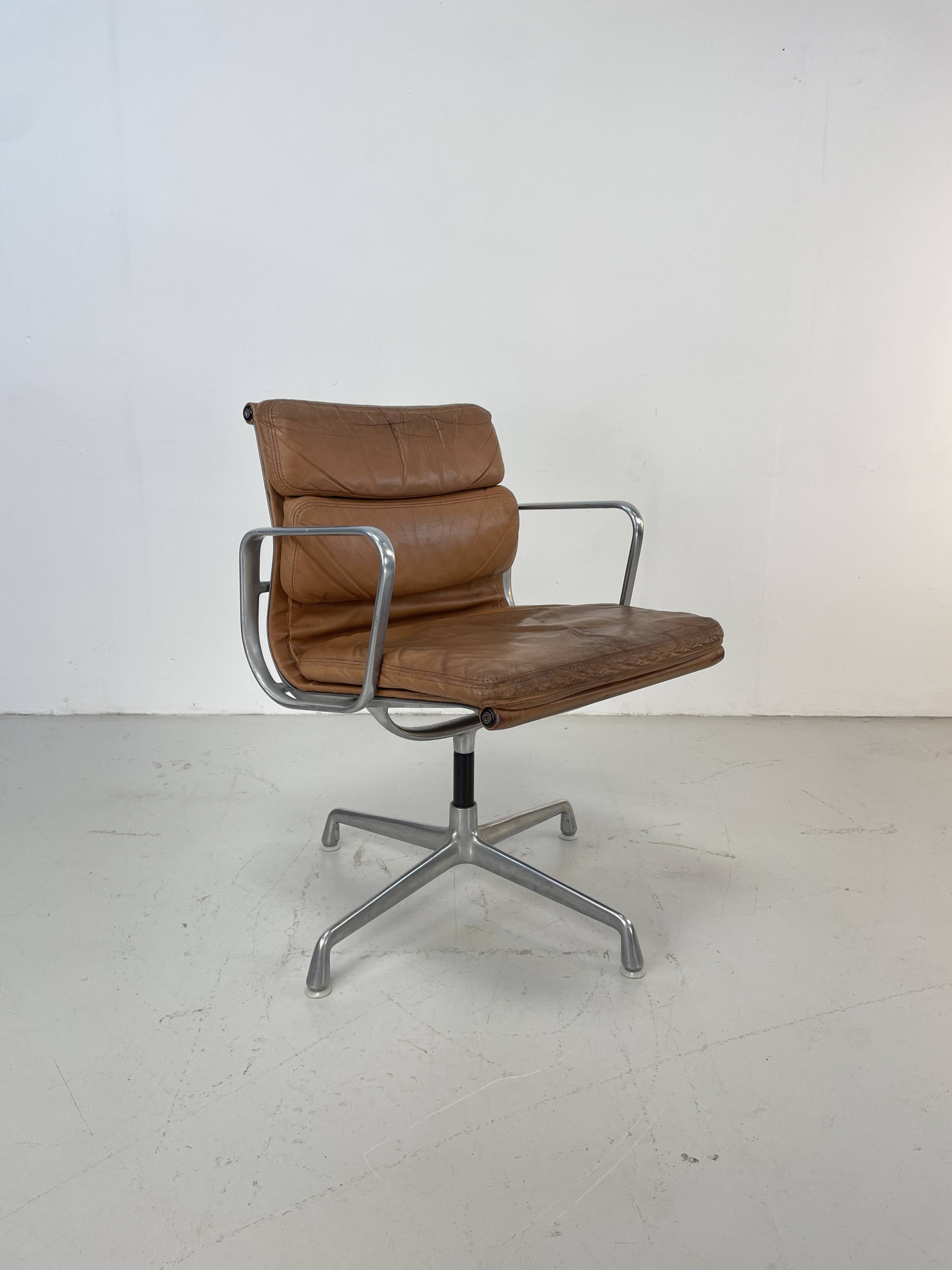 Eames Herman Miller tan / camel leather Soft Pad Group chair