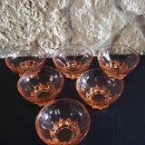 6 pink glass cups with star base