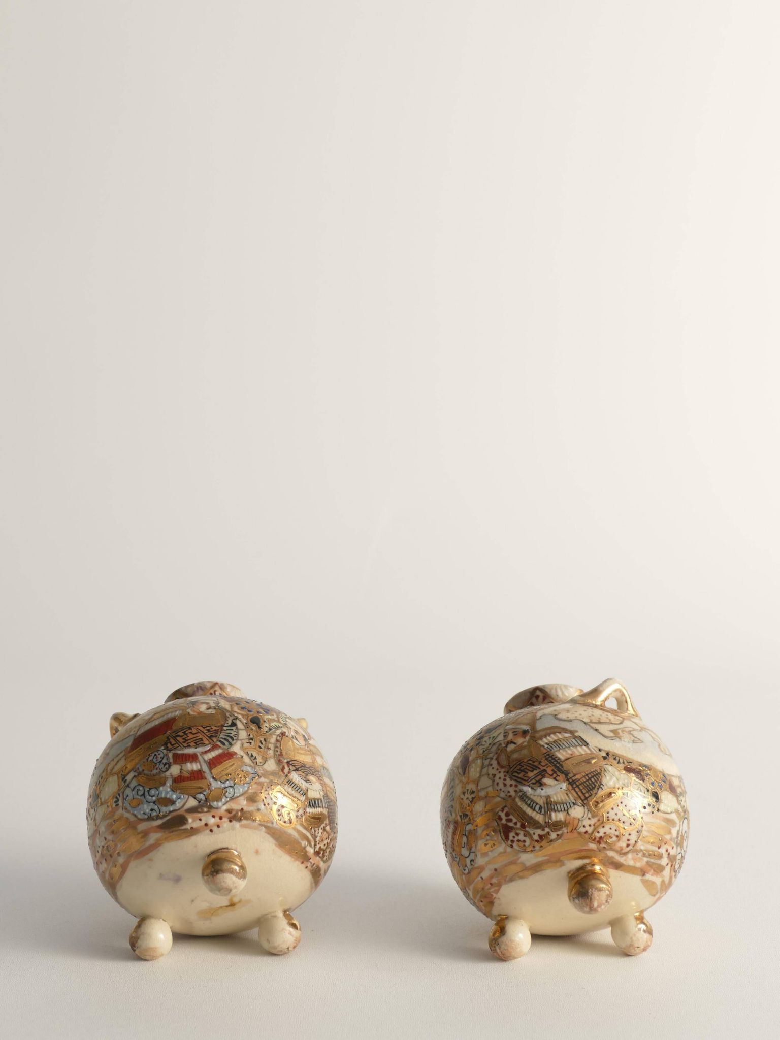 Satsuma Earthenware Vases, Hand-Painted Polychrome, Japan, Set of 2