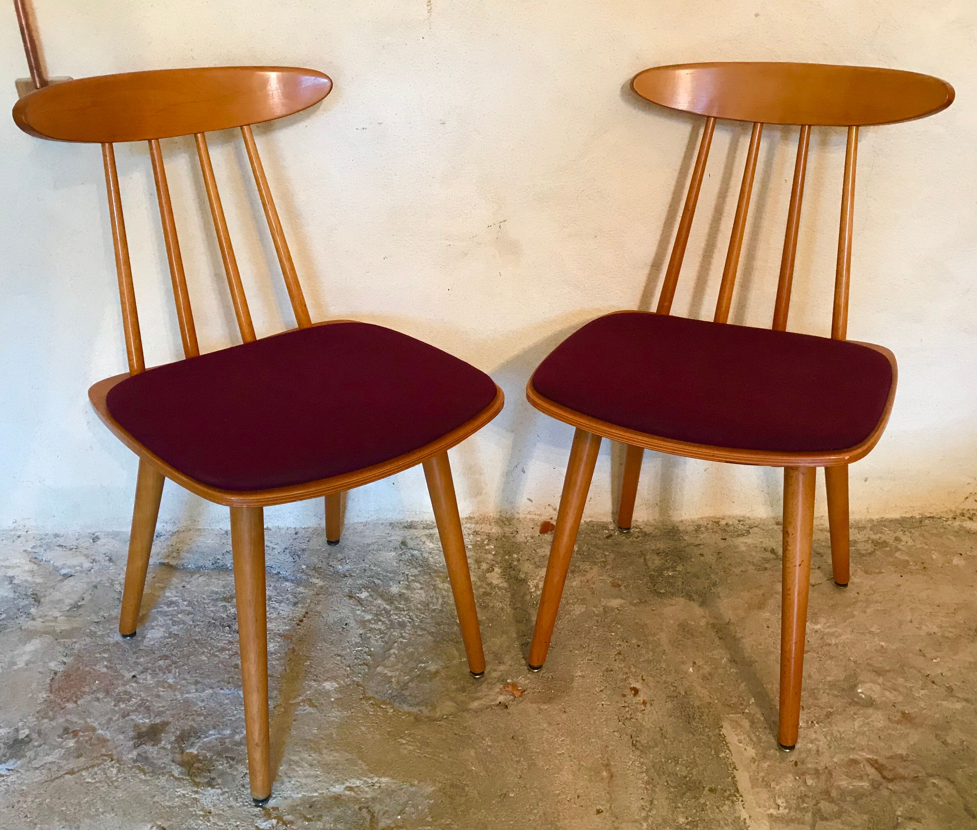 Set of two chairs stamped Hiller 1960's feet compass Scandinavian design