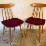 Set of two chairs stamped Hiller 1960's feet compass Scandinavian design