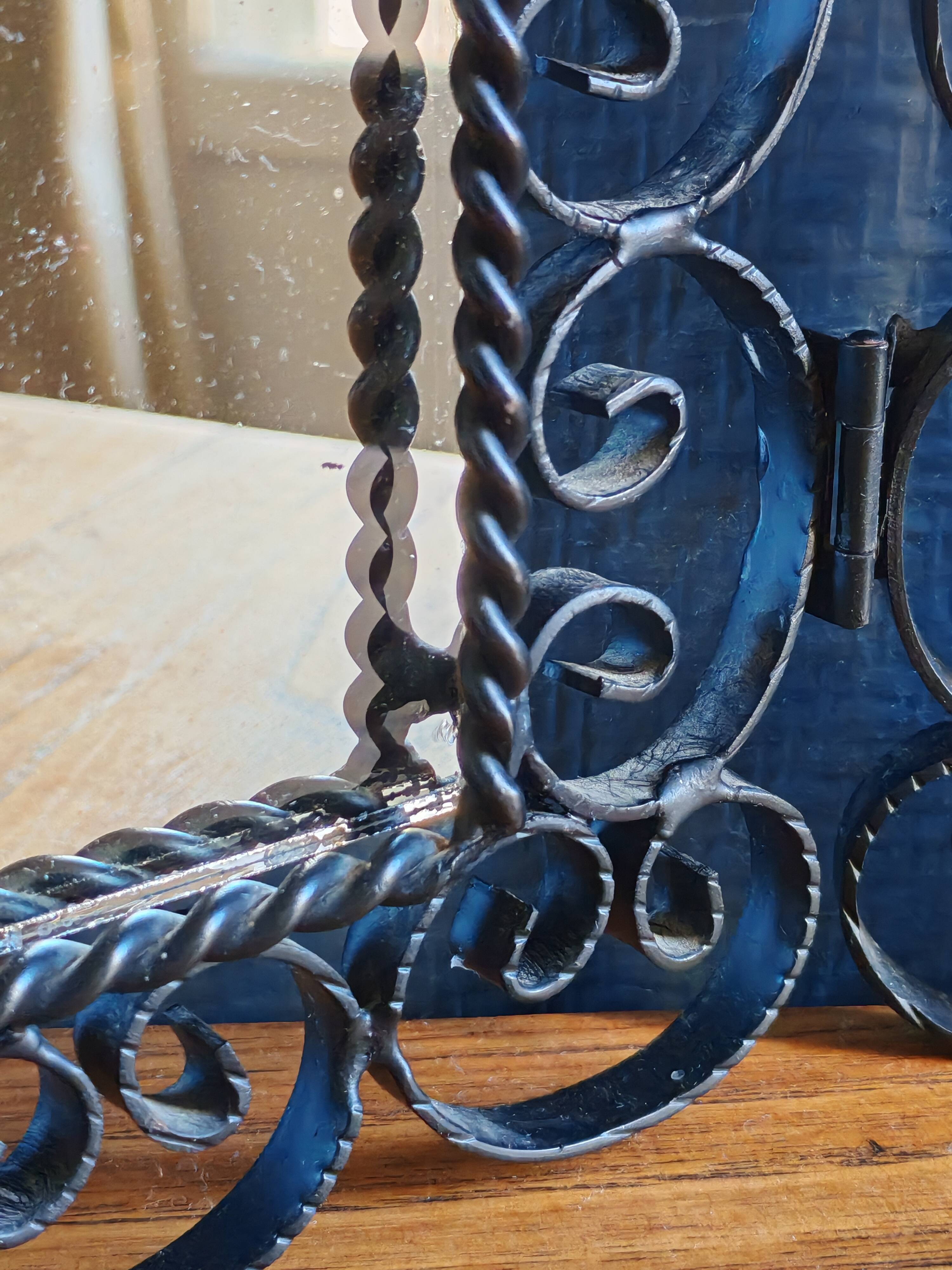 Vintage Black Wrought Iron Triptych Mirror