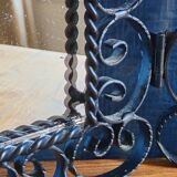 Vintage Black Wrought Iron Triptych Mirror