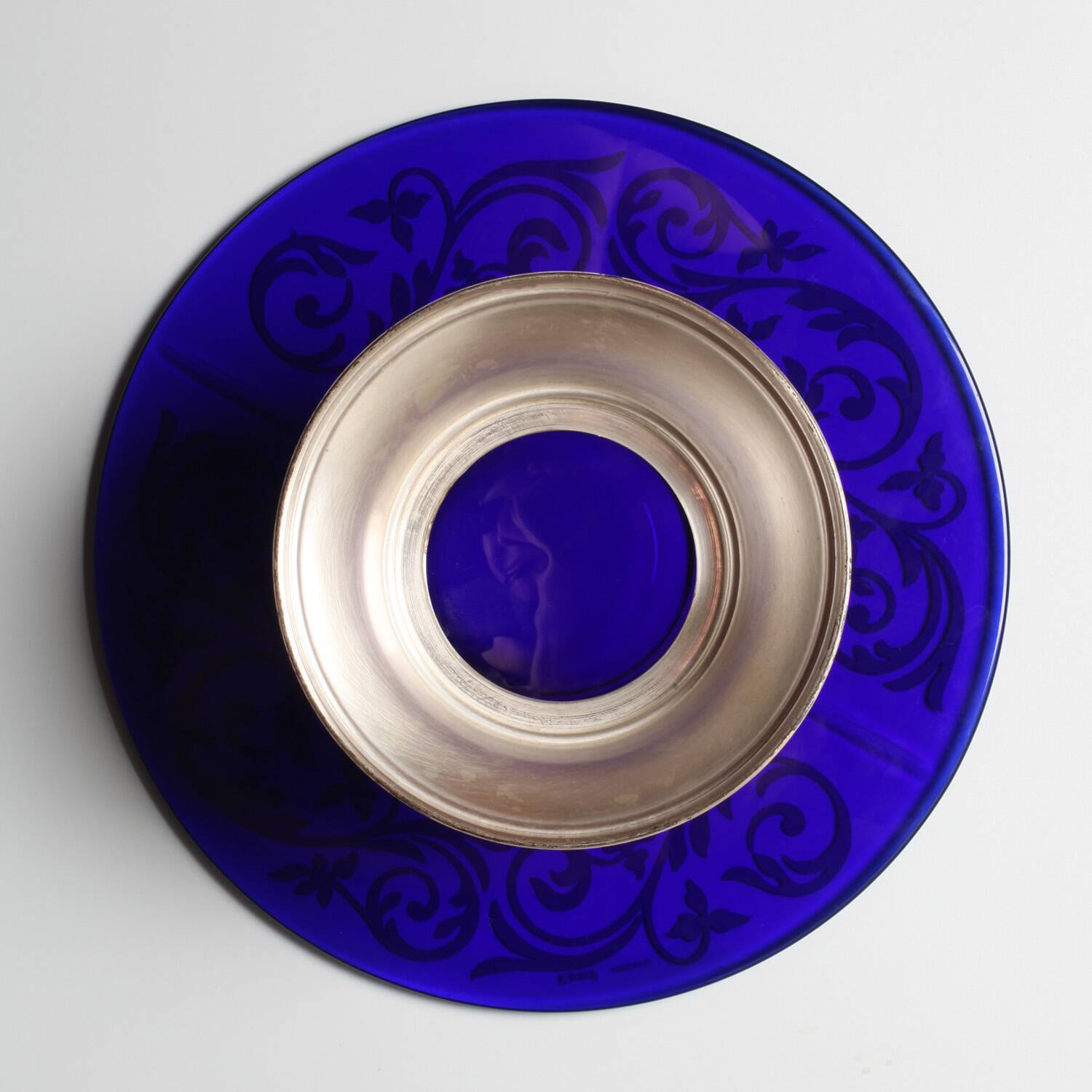 Rare Cobalt Blue Crystal and Silver Bowl / Fani Argento / Florence / 1930s