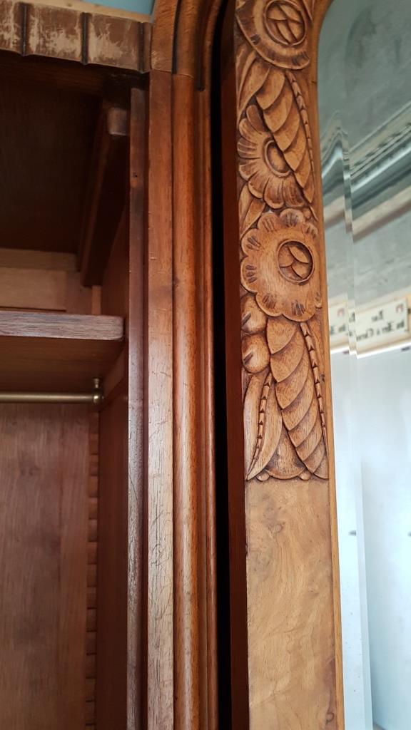 Art Deco wardrobe with elm magnifying glass dome and oak