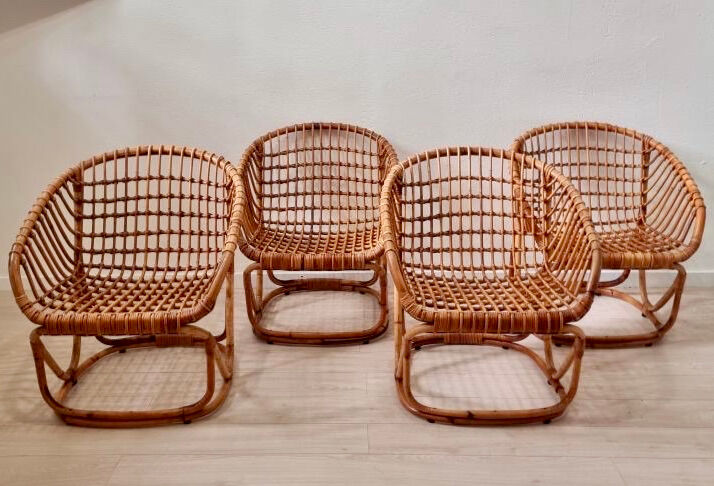 Rattan armchair by Tito Agnoli for Pierantonio Bonacina, Italy 1958