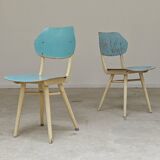 Set of 2 Czechoslovak chairs TON Bystrice Thonet White and Blue