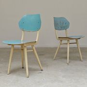 Set of 2 Czechoslovak chairs TON Bystrice Thonet White and Blue