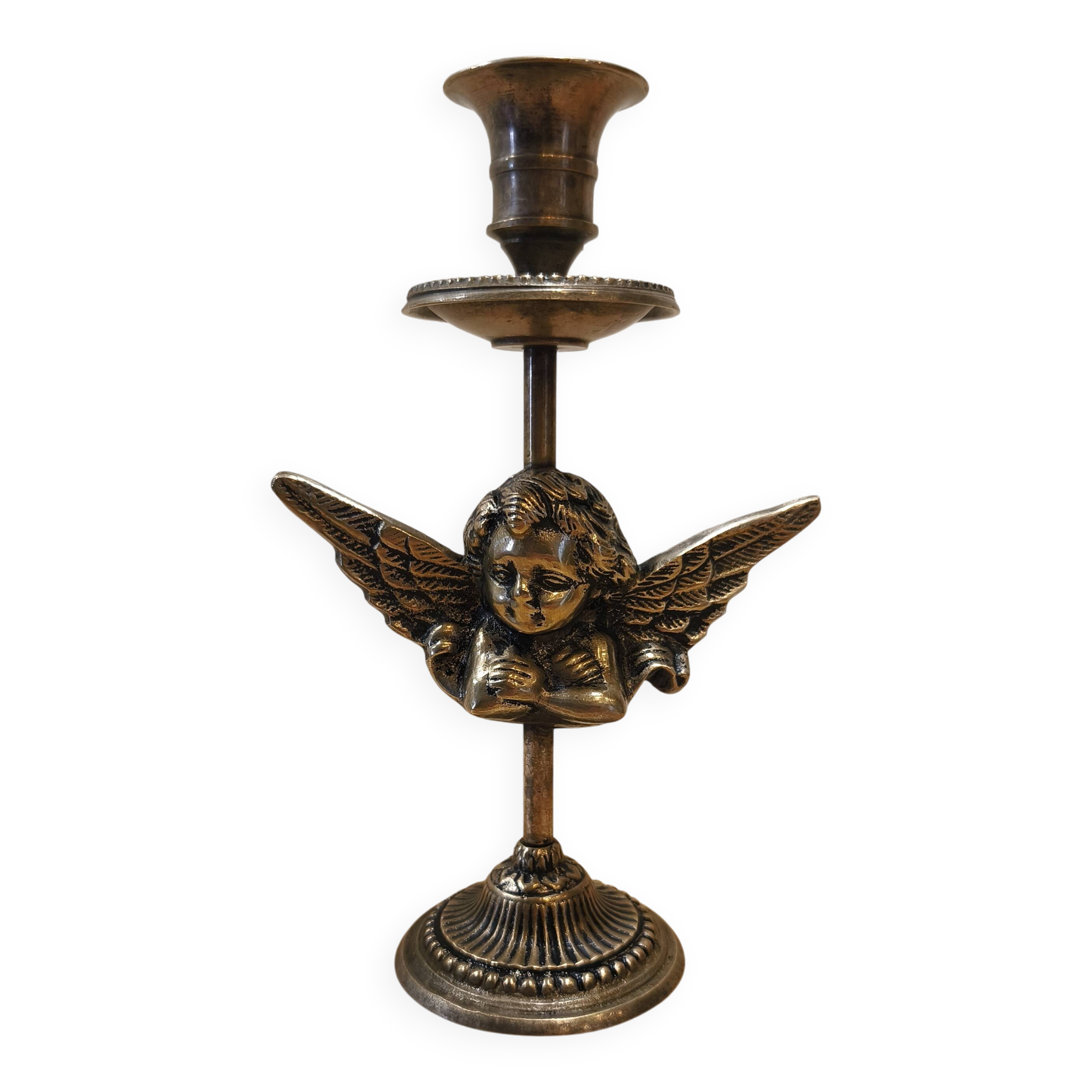 Silver-plated metal angel candle holder