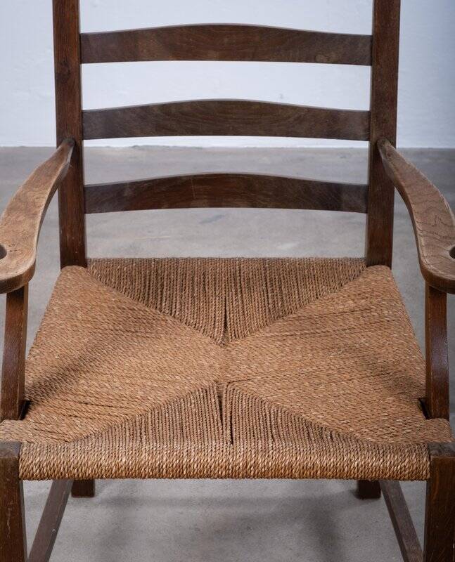 Danish Stained Oak Armchair with Cane and Spindle Back, 1940s