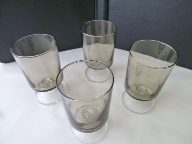 Set of 4 Vintage FootWorms in Luminarc Smoked Glass