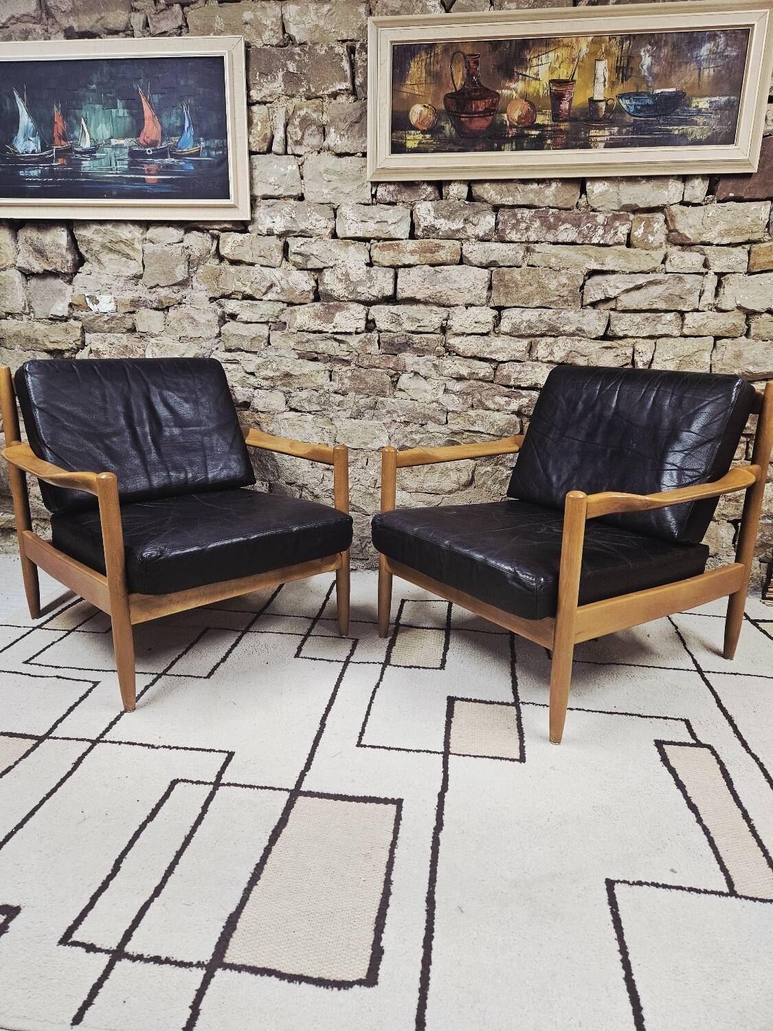 Paire de faureuil Scandinave cuir 1970"