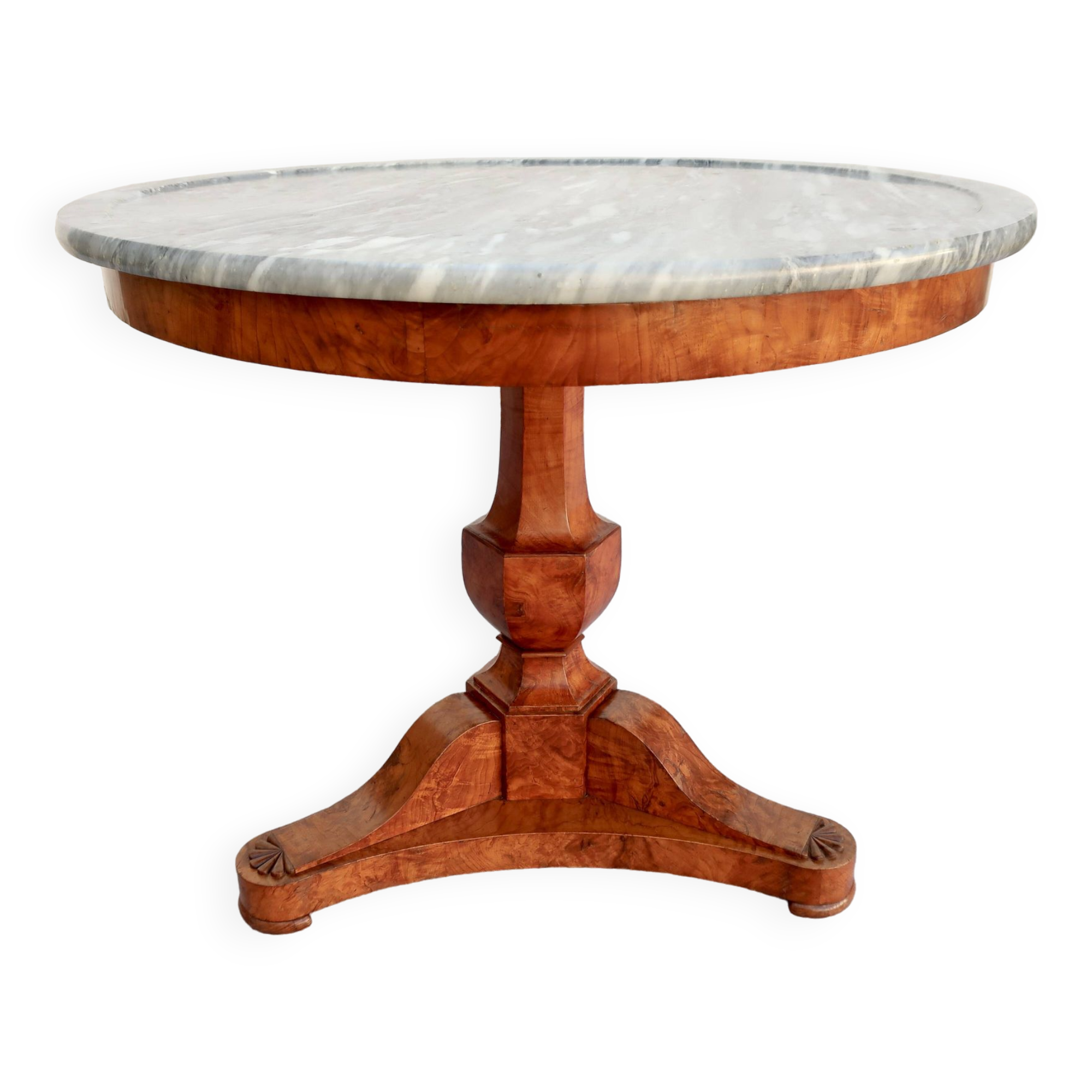 Guéridon Restauration XIXème Loupe d'Orme et Marbre Turquin