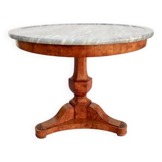 19th Century Restoration Pedestal Table Elm Burl and Turquin Marble