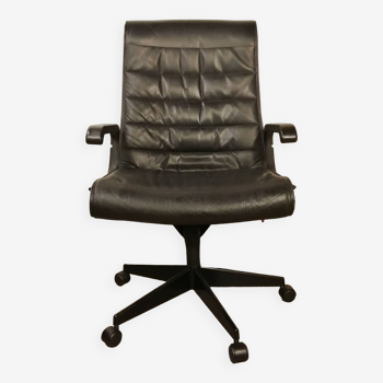 Vintage black leather office chair by Richard Sapper for Knoll 1979