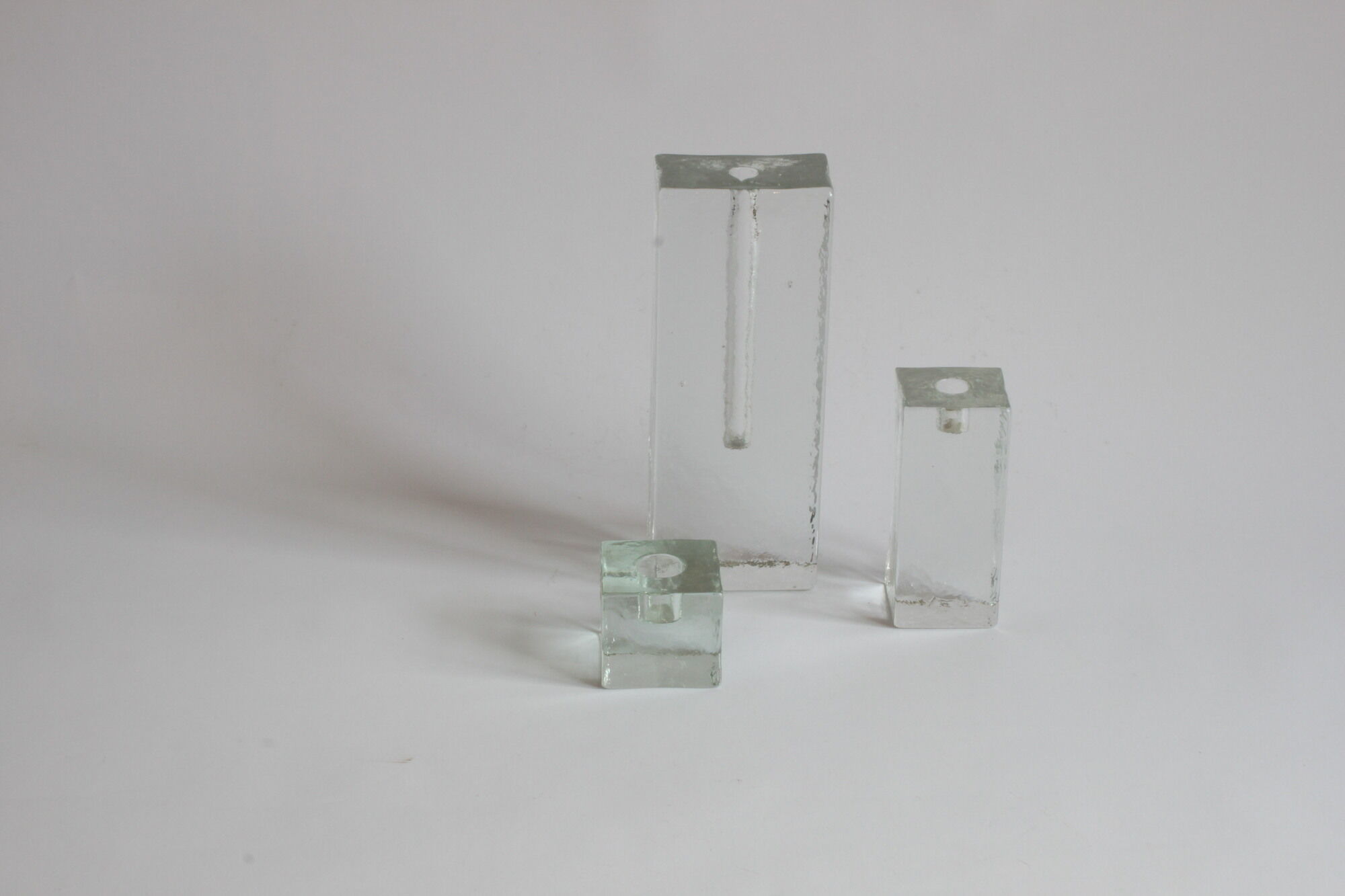 Glass block candlesticks and solifleur vase by Walther glass, Germany 1960s.