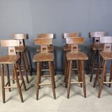 Set of 8 vintage brutalist bar stools, 1960s